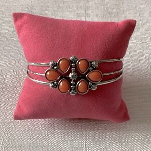 Rust Color Acrylic Silver Tone Cuff Bracelet